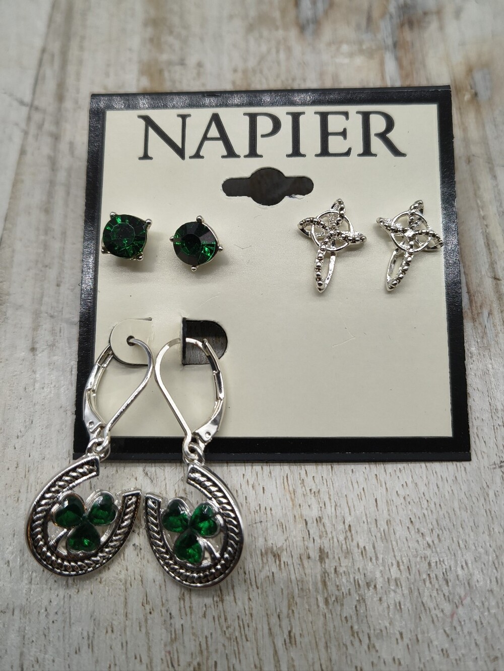 3pr. Napier Silver-Tone St. Patrick's/Luck/Irish Earrings